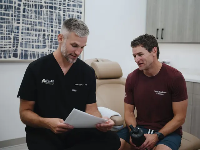 Dr. Lyall reviewing printed results with a patient